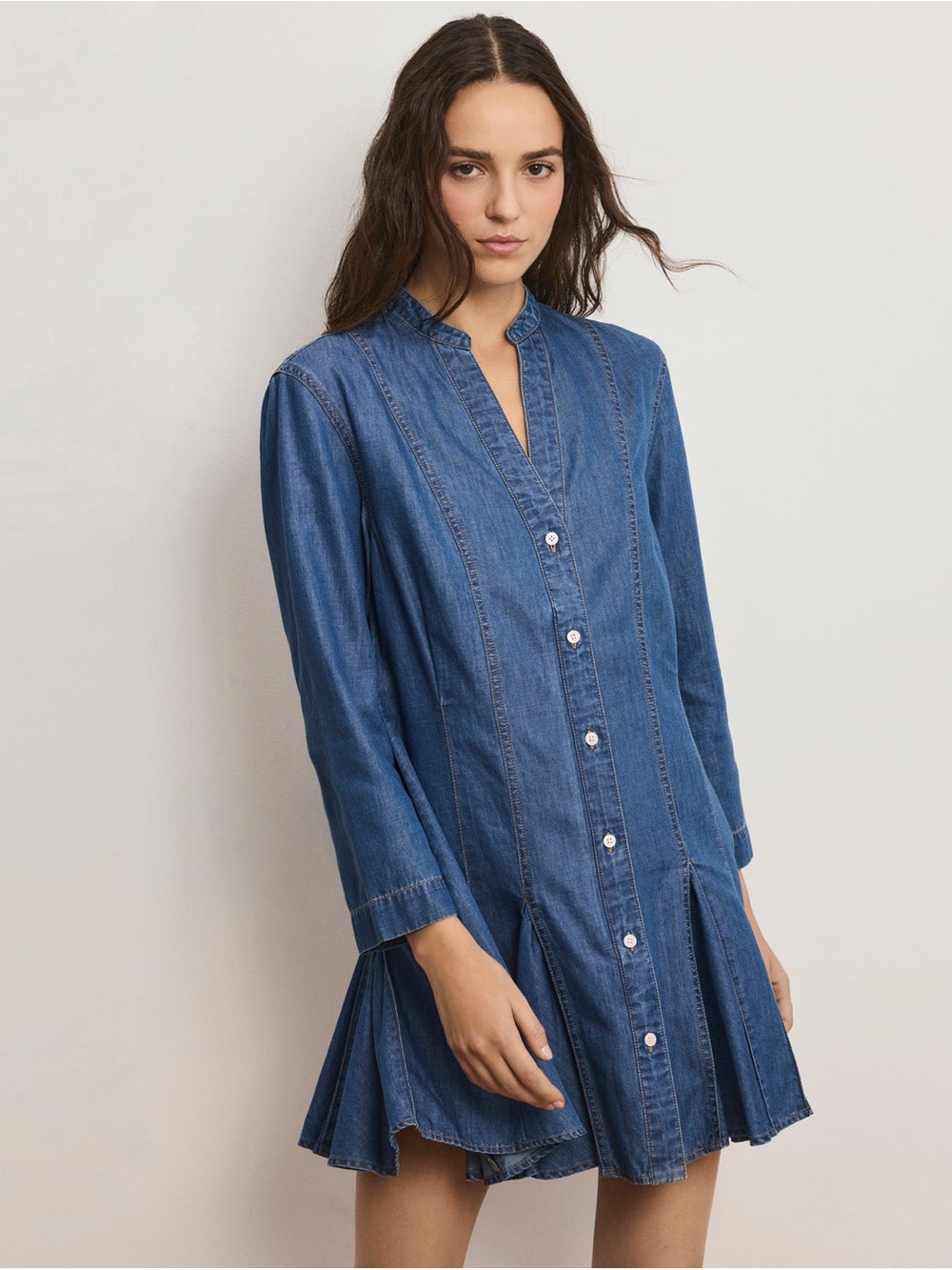 Veronica Beard Korinda Mini Shirtdress Women’s Chambray Pleated Dress Size 10
